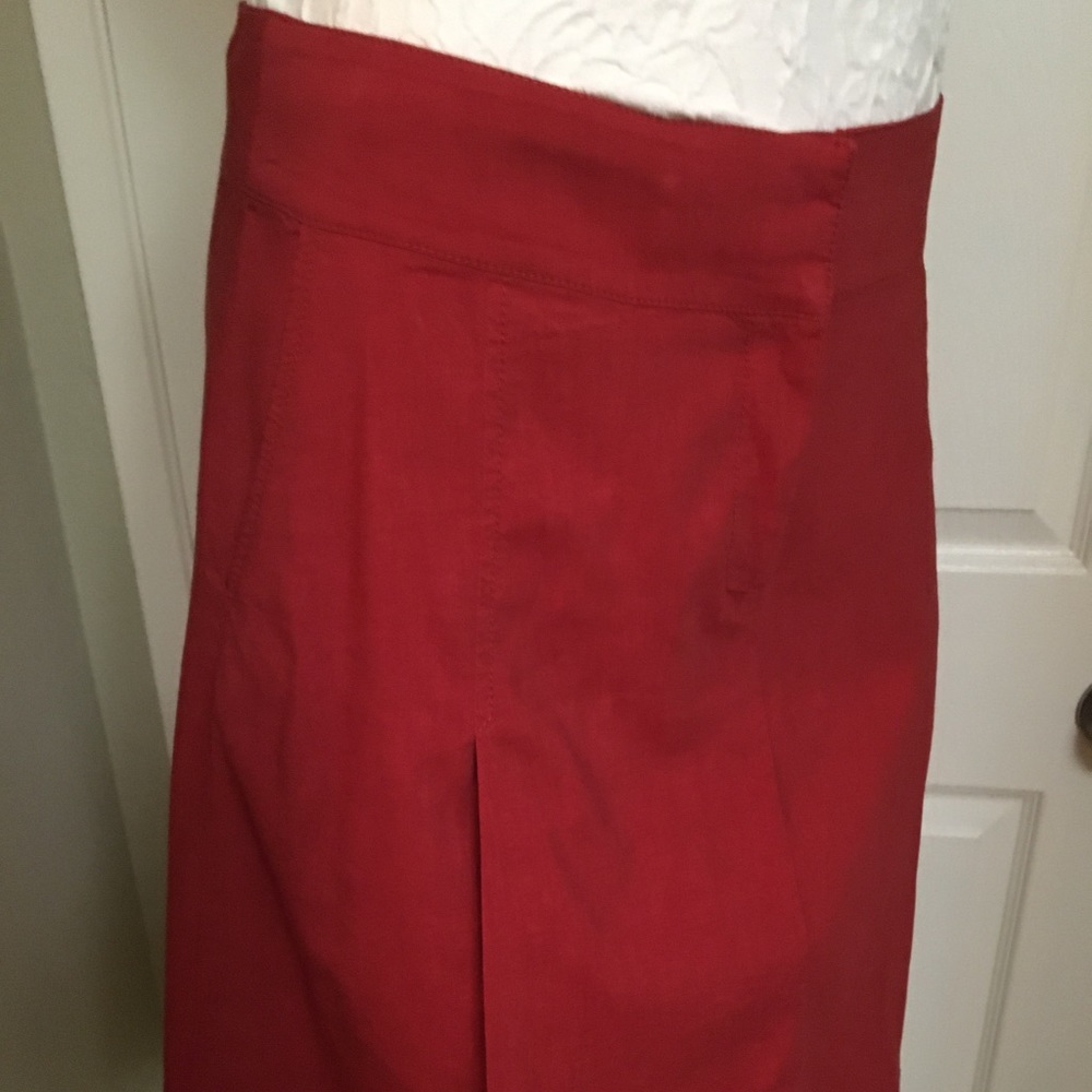Eileen Fisher Red Linen Blend Pleated Skirt